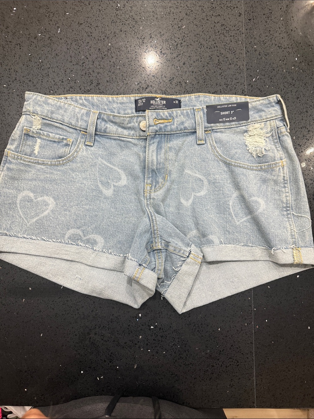 Hollister Light Blue Heart-Print Denim Shorts